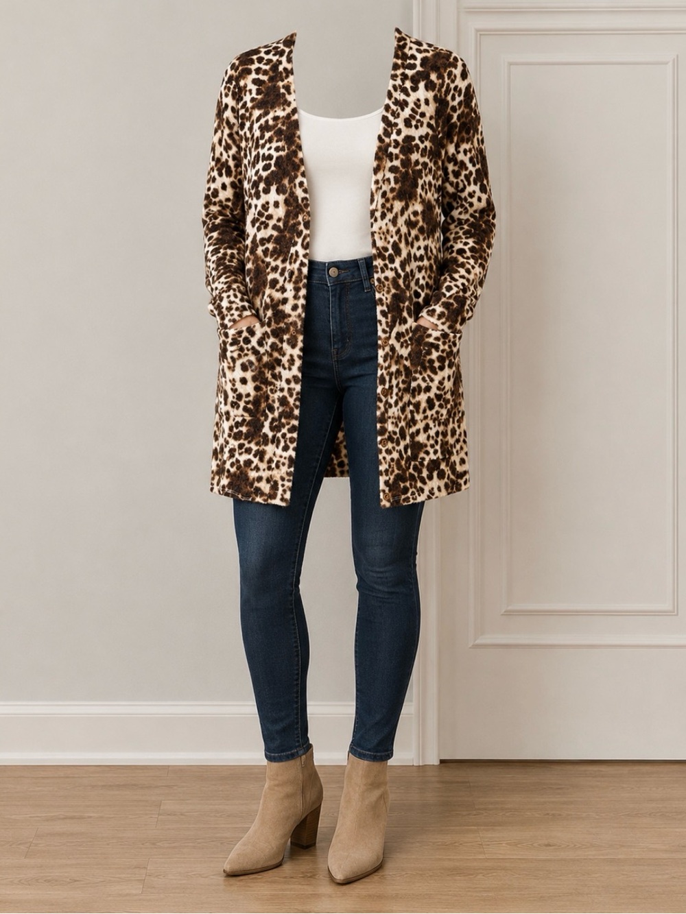 Foreign Exchange Leopard Print Pullover in Brown and Cream